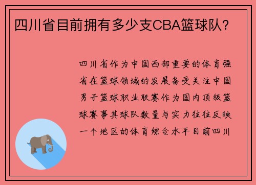 四川省目前拥有多少支CBA篮球队？